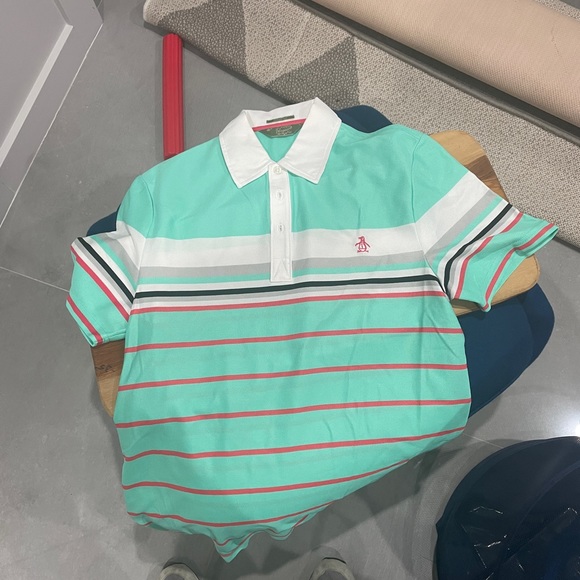Penguin golf polo MEDIUM. Green/white/pink. - Picture 2 of 2